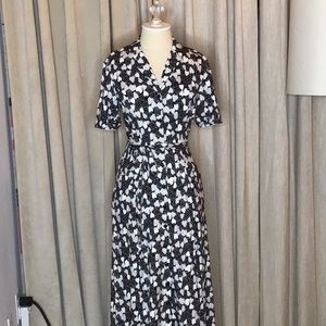 HVN Printed Jersey Long Dress with Collar